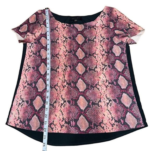 PJK Patterson J. Kincaid Womens Leather Pink Snake Print Mixed Media Blouse - Picture 7 of 10